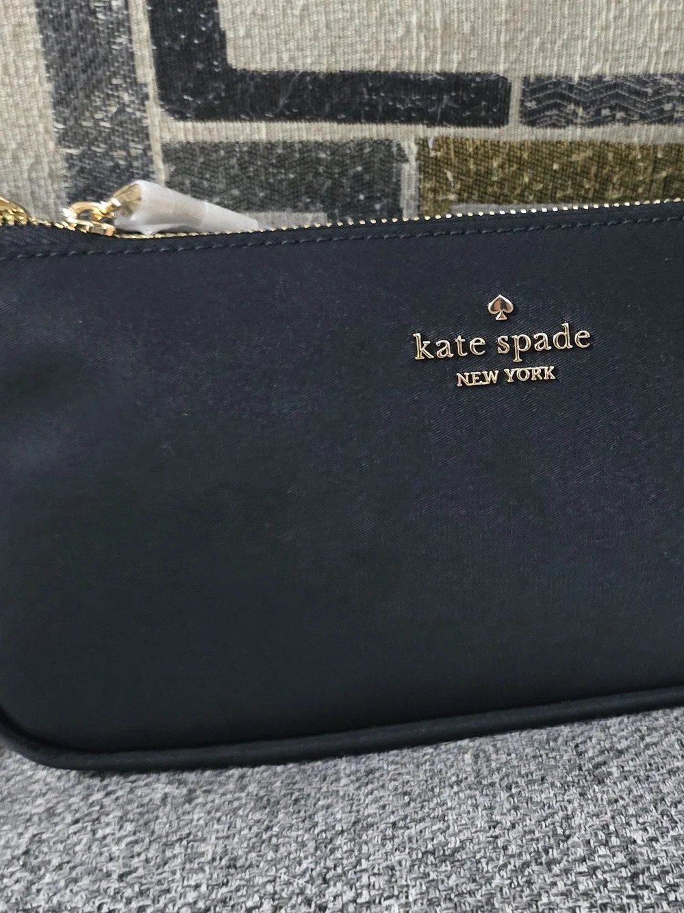 Kate Spade Black Crossbody with Gold Logo and Gold Chain